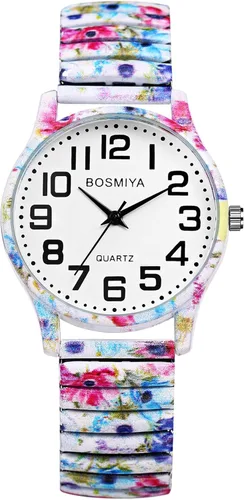 Vista 13 de Lancardo Reloj de pulsera para mujer: Bohemia elástica analógica de cuarzo, gran número, esfera blanca, fácil de leer, cumpleaños, día de San