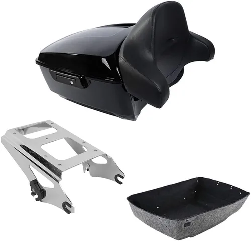 Vista 8 de TCMT Caja de maletero de motocicleta cortada con respaldo envolvente desmontable de dos plazas y soporte de montaje adecuado para Harley 2009-2013