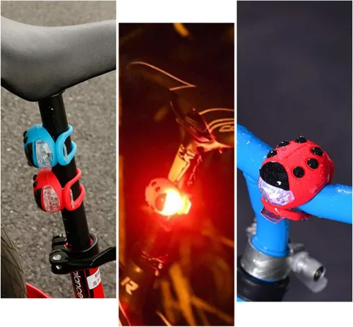 Vista 3 de BESPORTBLE Luz de mariquita para niños, luz delantera y trasera, faros delanteros y traseros de bicicleta, luz LED de silicona, luz trasera