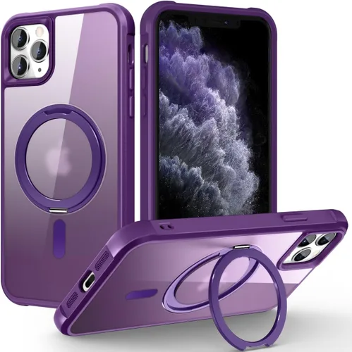 Vista 53 de Funda para iPhone 11 con soporte de anillo magnético giratorio de 360° [compatible con Mag-Safe] [Protección de grado militar] Funda translúcida