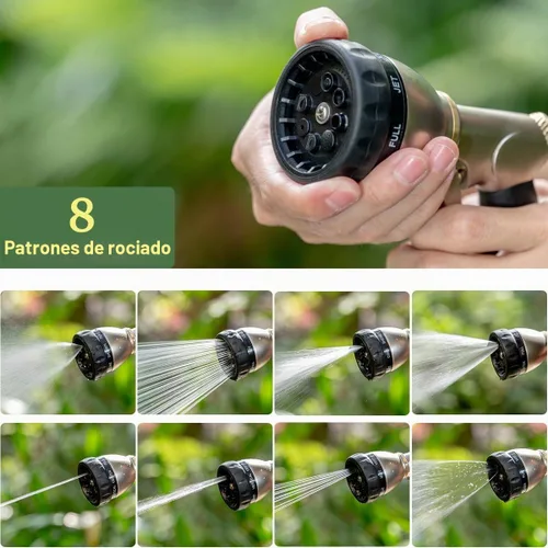 Vista 4 de FANHAO Boquilla de manguera de jardín resistente, boquilla de agua 100% metálica con 8 patrones de pulverización ajustables, rociador de manguera