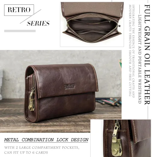 Vista 9 de Contacts Genuine Leather Mens Clutch Bag Code Lock Anti Theft Travel Clutch Wallet Clutches Organizer