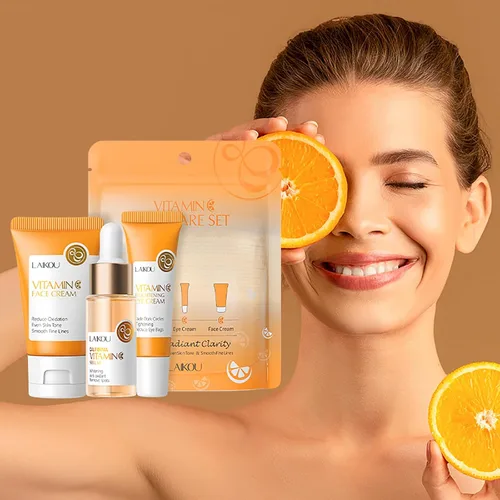 Vista 5 de LAIKOU Cuidado de la piel con vitamina C, juego de cuidado de la piel con suero, crema para ojos, crema facial para mujeres, adolescentes, niñas