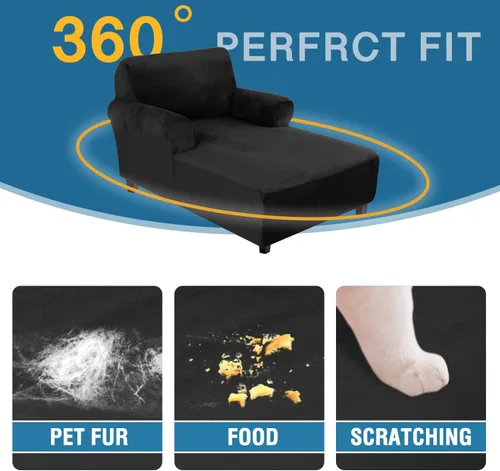 Vista 4 de H.VERSAILTEX Funda de Chaise Lounge de Terciopelo de Alta Elasticidad Funda de Silla Chaise para Sala de Estar Fundas Suaves para Chaise con Brazos