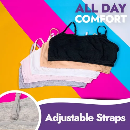Vista 3 de Popular Sujetador de entrenamiento de algodón para niñas, brasier de entrenamiento para niñas con correas ajustables. Paquete de brasier de algodón.