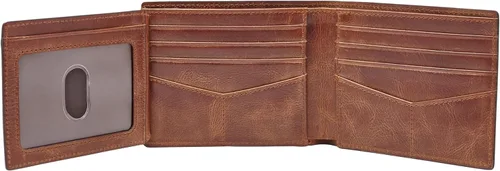 Vista 23 de Fossil Derrick - Cartera plegable de piel con bloqueo RFID y ventana de identificación abatible para hombre