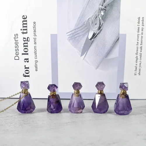 Vista 50 de Perfume Bottle Necklace Heart Shape, Amethyst Necklace Healing Crystal for Women, Essential Oil Diffuser Bottle Necklace Jewelry for Liquid