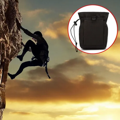 Vista 6 de Bolsa de tiza para escalada en roca, bolsas de tiza Bouldering con cinturón de clip rápido y 3 bolsillos, gran equipo para escalada en roca
