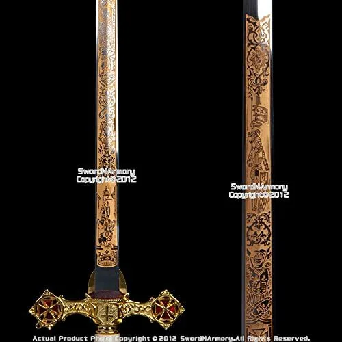 Vista 5 de Caballeros Masónicos Templarios Espada Ceremonial Accesorios Dorados Cruz Roja 27