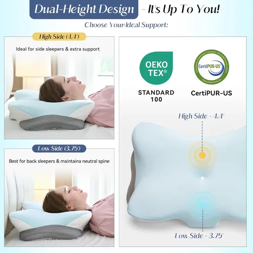 Vista 4 de SHJADE - Almohada cervical para soporte del cuello, almohada de espuma viscoelástica con contorno, almohada ortopédica ergonómica, almohada de cama