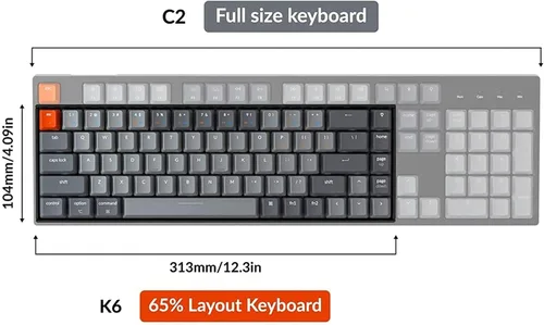Vista 8 de Keychron Teclado mecánico inalámbrico K6 Bluetooth 51 con interruptor azul Gateron G Pro retroiluminación LED batería recargable teclado compacto