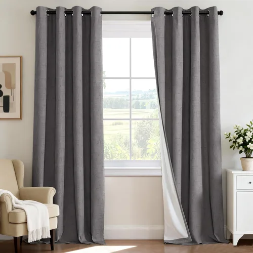 Vista 62 de H.VERSAILTEX Cortina 100% opaca para dormitorio, 63 pulgadas de largo, con ojales, cara de lino, bloqueo de luz completa, cortina para sala de Arena