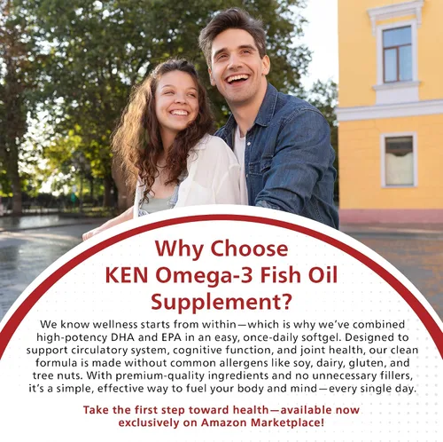 Vista 7 de KEN Aceite de pescado Omega 3 de triple fuerza con DHA 1000 mg y EPA 500 mg, ácidos grasos Omega 3 para apoyo nutricional, sin OMG 120 cápsulas