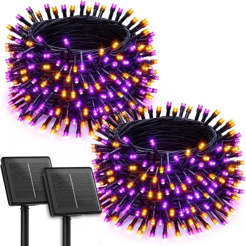 Vista 9 de Brightown - Paquete de 2 luces solares de Navidad en tira para exteriores, total 44 metros, 400 LED, luces de hadas parpadeantes impermeables con 8