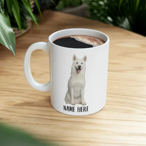 Vista 8 de Funny Siberian Husky Blanco Personalizado Nombre Navidad 2026 Regalos Taza de Café Blanco 11 Oz