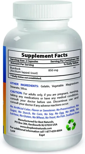 Vista 3 de Best Naturals Raíz de bardana 425 mg 180 Cápsulas