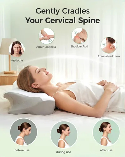 Vista 2 de Ergo - Almohada cervical para aliviar el dolor de cuello, espuma viscoelástica de doble altura Ergonomic contour, neck support, medium-soft memory