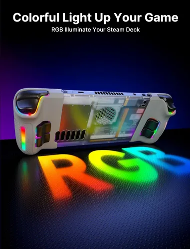 Vista 5 de JSAUX Transparent Case Set Front Cover PC0108 & Back Plate PC0106 RGB Vents Version Compatible for Steam Deck LCD- Front Cover & RGB Back Set Crystal