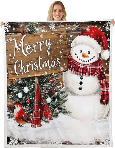 Vista 30 de Manta de cama Kawaii de Papá Noel, manta rústica de felpa con corona de Navidad para decoración rústica del hogar, manta de franela de flores rojas