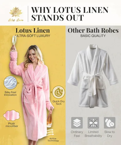 Vista 3 de Lotus Linen Plush Hooded Bathrobe for Women, Customized Monogram Robe, Cozy and Luxurious