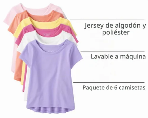 Vista 2 de The Children's Place Camiseta básica de capas altas y bajas para niñas de The Children's Place para bebés y niñas pequeñas Basic Multi Tee 6-pack