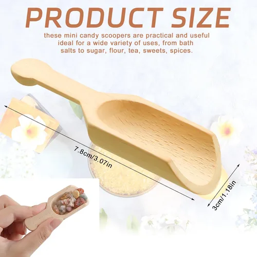 Vista 2 de Dandat Paquete de 100 mini cucharas de madera para tarros pequeños de sal de baño, cucharas de bambú a granel, cuchara pequeña de madera, cuchara