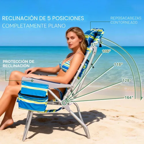 Vista 5 de Romswi Silla de playa alta extra ancha para adultos, mochila de asiento alto de 17 pulgadas con bolsa refrigeradora, soporte para taza y teléfono