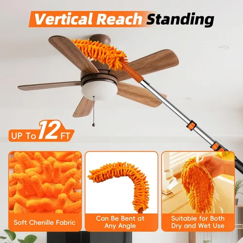 Vista 5 de DALTACK Kit de plumeros de 32 pies de alto para limpieza con poste de extensión resistente de 5.6 a 24 pies, telaraña extensible reutilizable
