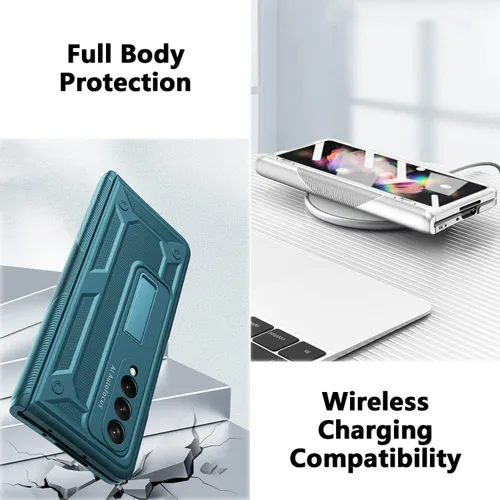 Vista 6 de Miimall Funda para Samsung Galaxy Fold 3 con protección de bisagra, protector de pantalla integrado Kickstand Magnetic Hinge Cover Full Body PC