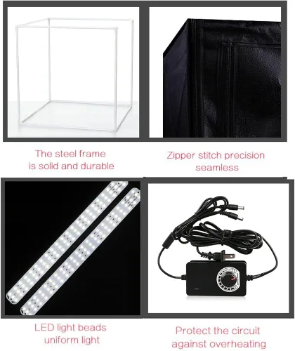 Vista 2 de Caja de luz fotográfica para fotografía de 24 x 24 x 24 pulgadas, kit de tienda de campaña con cubo LED regulable para caja de estudio blanca