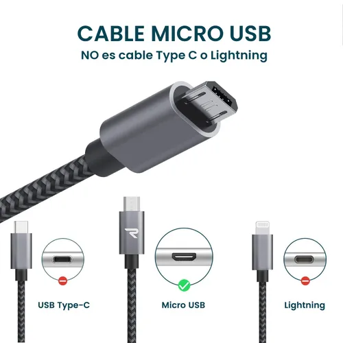 Vista 2 de RAMPOW - Cable micro USB [2 unidades/1 m] QC 3.0, cargador y sincronizador de carga rápida para Android, cables micro USB de nailon trenzado