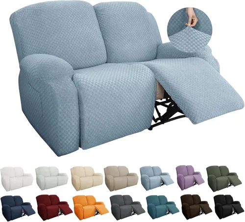 Vista 53 de YEMYHOM Funda elástica de 4 piezas para silla reclinable de jacquard con bolsillo lateral, antideslizante, ajustable, protector de muebles con parte