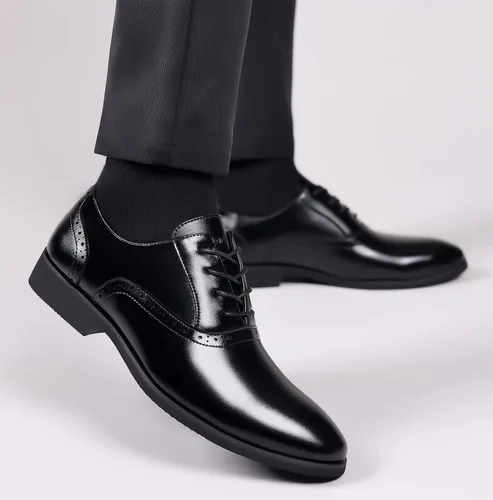 Vista 3 de kkdom Zapatos de vestir clásicos con cordones para hombre, zapatos de negocios Oxford formales para hombres