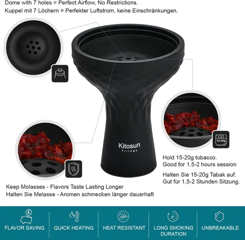 Vista 3 de Cuenco para cachimba – Cuenco de silicona para shisha, perfecto para trabajar como accesorios de fumar, kit de cachimba duradero para shisha