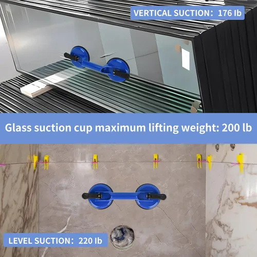 Vista 7 de FCHO Ventosas de Servicio Pesado de Aluminio con Mango de Placa de Vacío Sujetador de Vidrio Ganchos para Levantar Vidrio Grande/Elevador de Azul