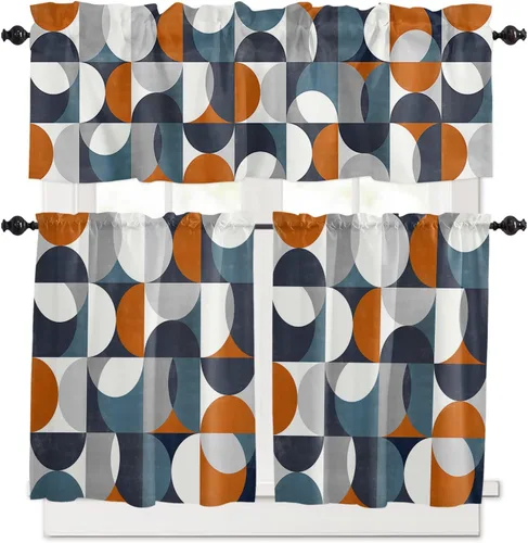 Vista 22 de Cortinas de cocina de Navidad, cenefa semitransparente ajustable con lazo, muñeco de nieve, copo de nieve, bolsillo para barra, tratamiento