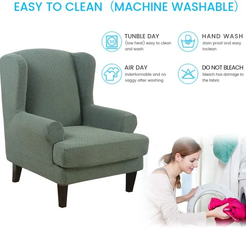 Vista 7 de MIFXIN Fundas para silla Wingback, 2 piezas, tela jacquard elástica con funda de cojín, protector de muebles para sofá, con parte inferior elástica