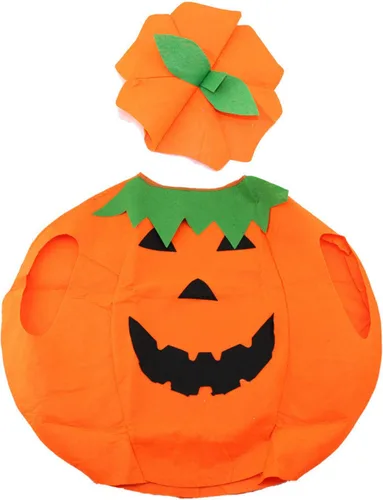 Vista 3 de Disfraz de calabaza de Halloween para adultos, 2 piezas, ropa divertida para fiesta de cosplay, color naranja, 2 piezas (1*Costume + 1*Hat)