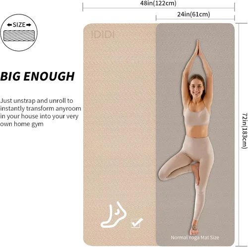Vista 2 de Esterilla grande de yoga de 8 mm (6' x 4') - Extra larga y ancha de 72 x 48 x 0.32 pulgadas, esterilla de fitness POE antideslizante, ecológica