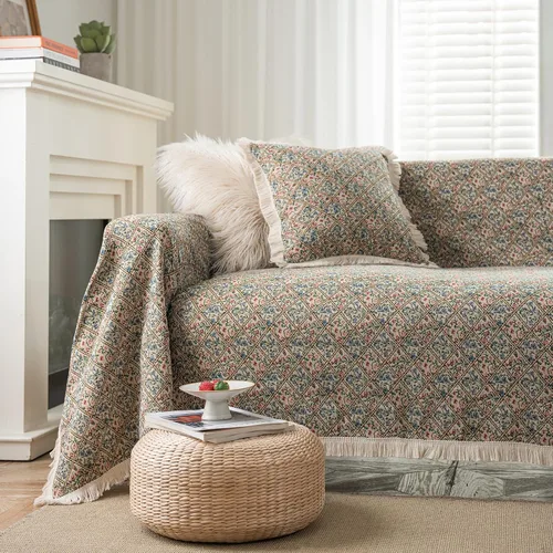 Vista 19 de vctops Fundas de sofá jacquard vintage para sofá seccional patrón de pájaros funda de sofá con flecos para perros fundas de sofá de dos plazas funda