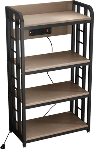 Vista 3 de SIREDEEP Estante para panaderos con toma de corriente, estante de cocina de 4 niveles, soporte para microondas con almacenamiento, adecuado para Gris