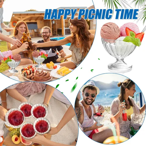 Vista 7 de 24 cuencos de plástico de 8 onzas para postre para helado de helado a granel, tazas de batido de pies transparentes a granel, tazón pequeño