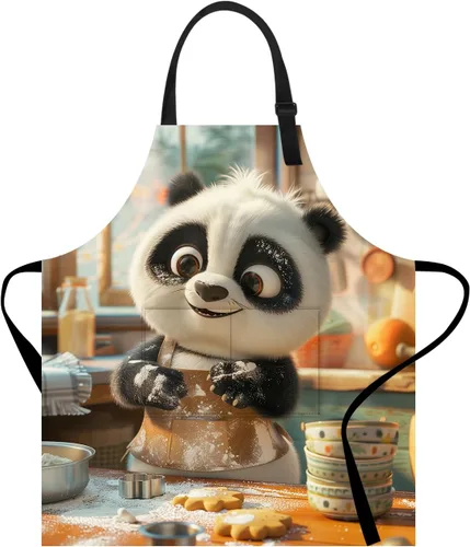 Vista 21 de Delantal divertido con bolsillo para mujeres y hombres, delantal de cocina ajustable para barbacoa y horneado con lindos animales y flores