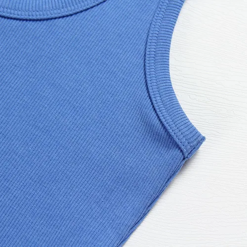 Vista 3 de Artfish Camiseta sin mangas con cuello redondo para mujer, de punto acanalado, ajustada, casual