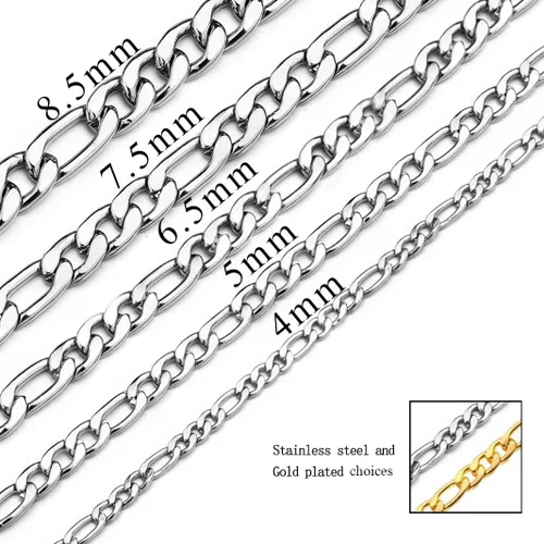 Vista 4 de Figaro - Collar de cadena de acero inoxidable chapado en oro real joyería para hombres y mujeres