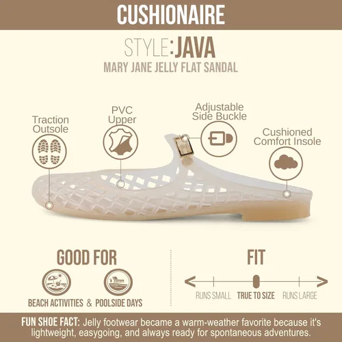 Vista 4 de CUSHIONAIRE Java - Zapatos planos de gelatina para mujer con correa ajustable, puntera cerrada, diseño de mula Mary Janes, sandalias impermeables