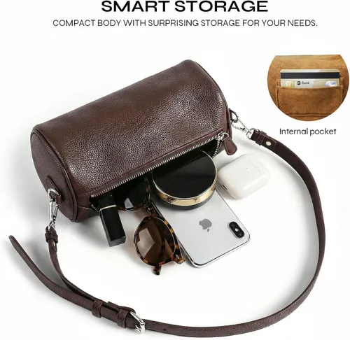 Vista 4 de Prite Leather Crossbody Bag for Women Minimalist Cylinder Shoulder Bag with Adjustable Strap Soft Barrel Purse