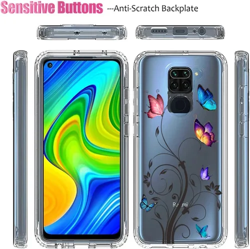 Vista 5 de Funda para Redmi Note 9/Redmi 10X 4G M2003J15SC con protector de pantalla de vidrio templado, cuerpo completo transparente con diseño floral, fundas