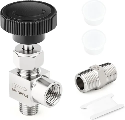 Vista 18 de TAISHER Válvula de aguja de acero inoxidable 316 con mango de rueda 1/2 "NPT macho x 1/2" NPT hembra