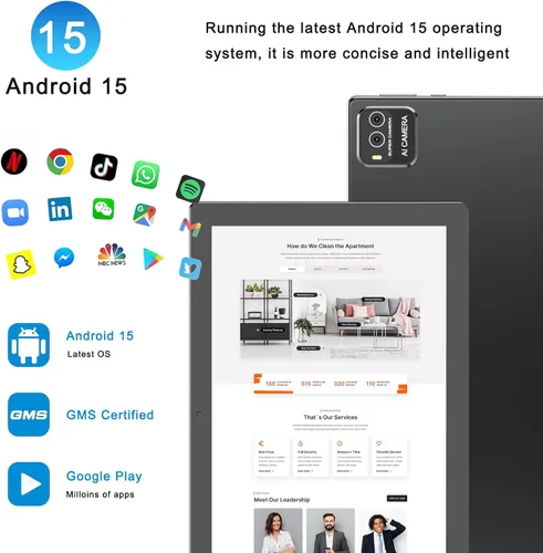 Vista 6 de HOTTABLET 10" Tableta Android 15 de 12 (4+8Expand) GB RAM+64GB ROM, cámara dual de 2+8MP, batería de 6000mAh (Tableta+estuche+lápiz capacitivo)